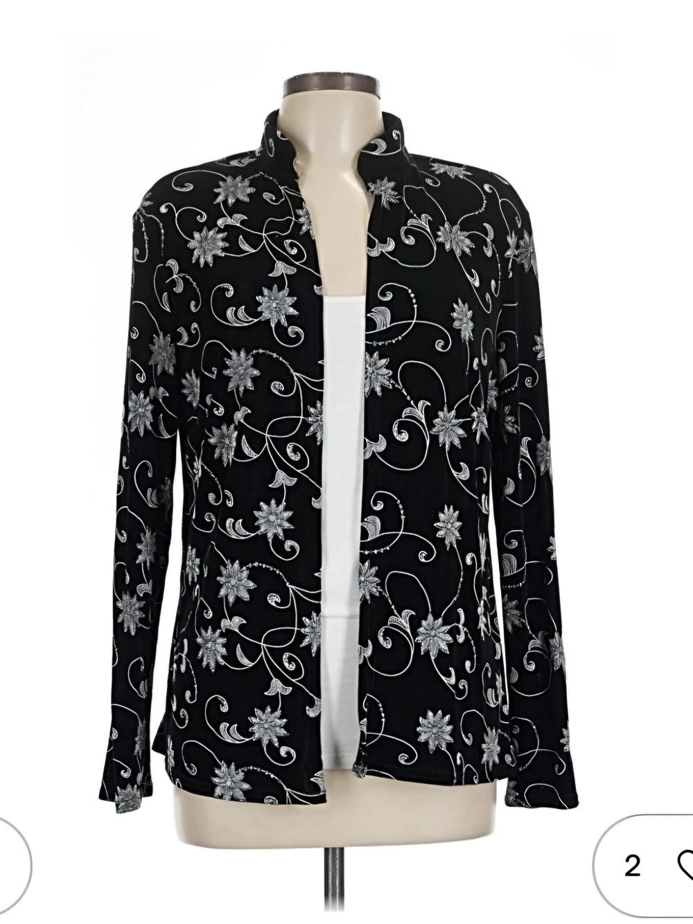 Onyx Nite Top with Silver Floral Embroidery